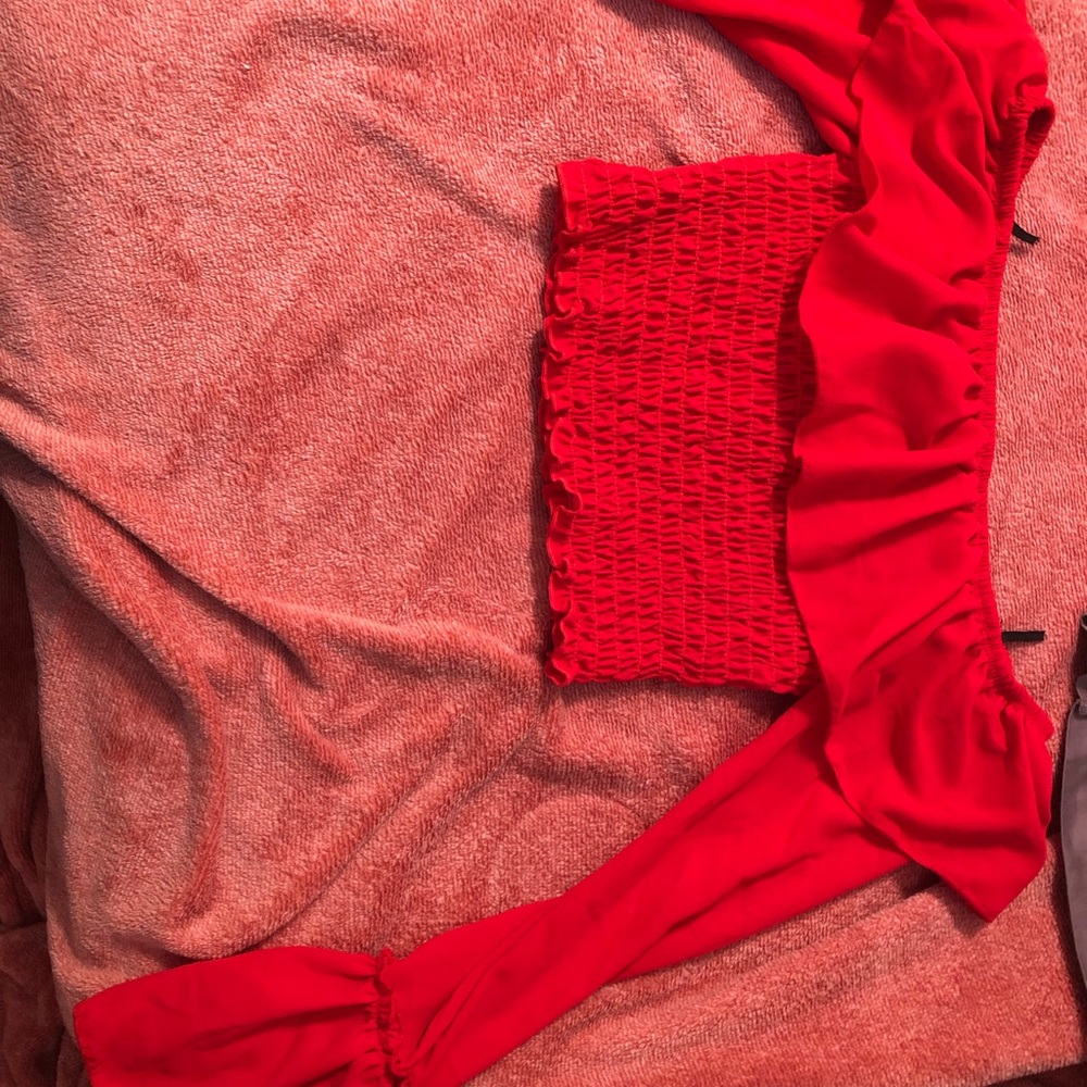 cropped off the shoulder bell sleeved shirt